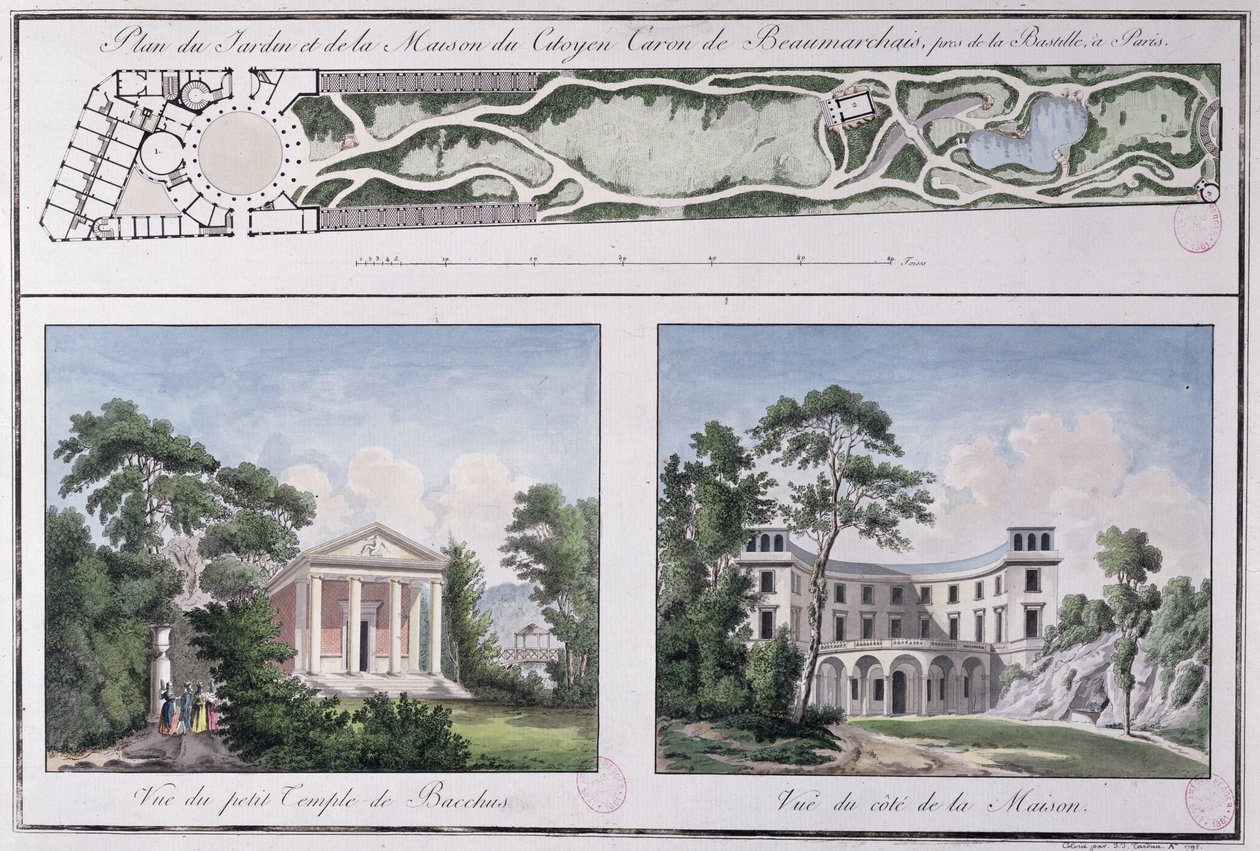 Piano del giardino e della casa costruiti per Pierre Augustin Caron de Beaumarchais (1732-99) da Lemoine, c.1784 da French School