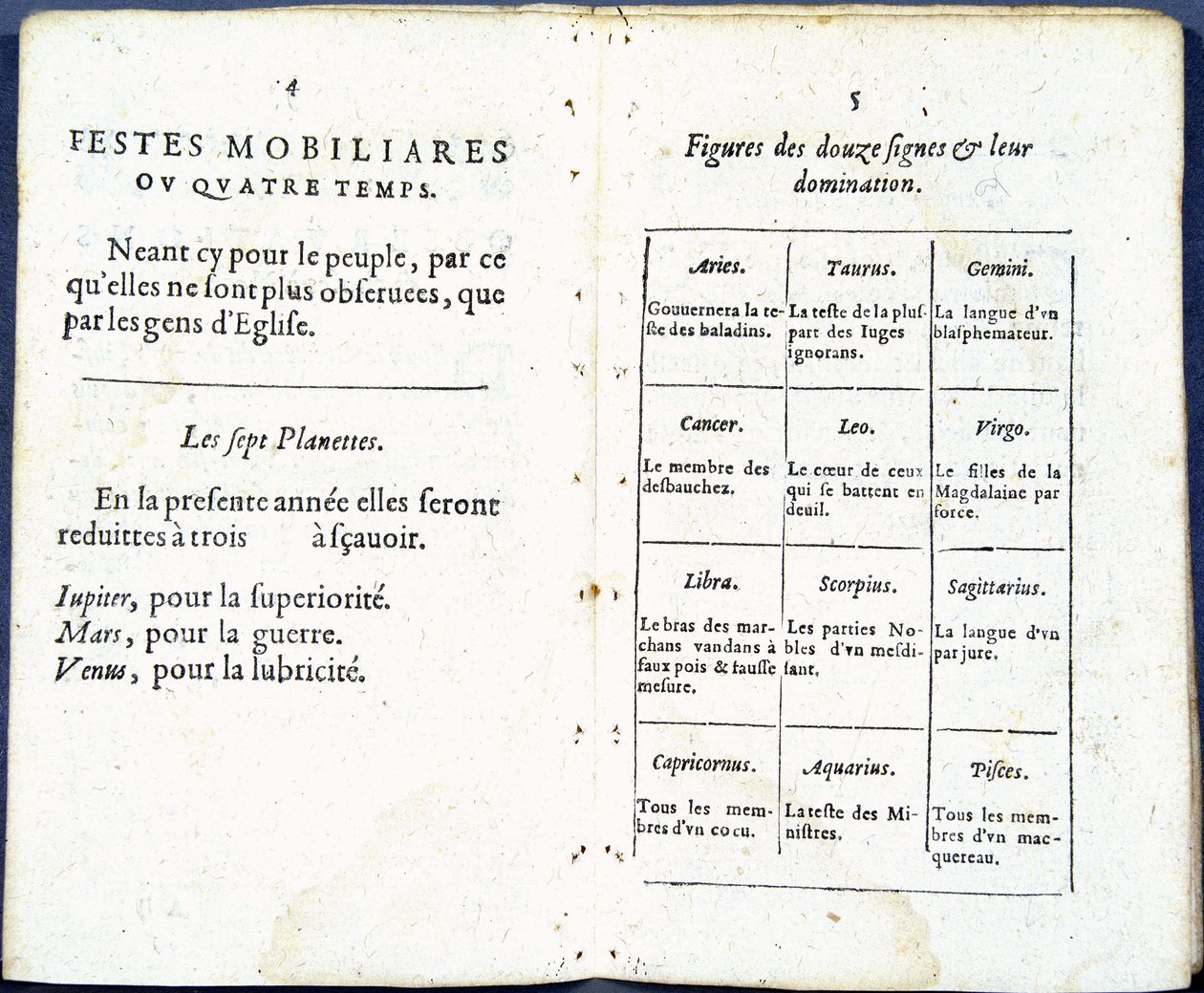 Pianeti e segni astrologici trattati con umorismo - in "Almanach pour le temps passé", di Jean Guerin da French School