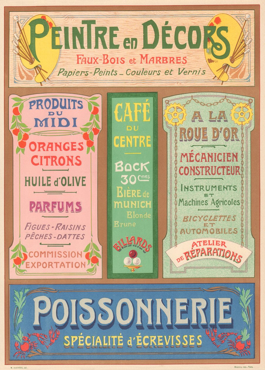 Plche n° 23: Modelli di segnaletica per pittore di lettere Art Nouveau da French School