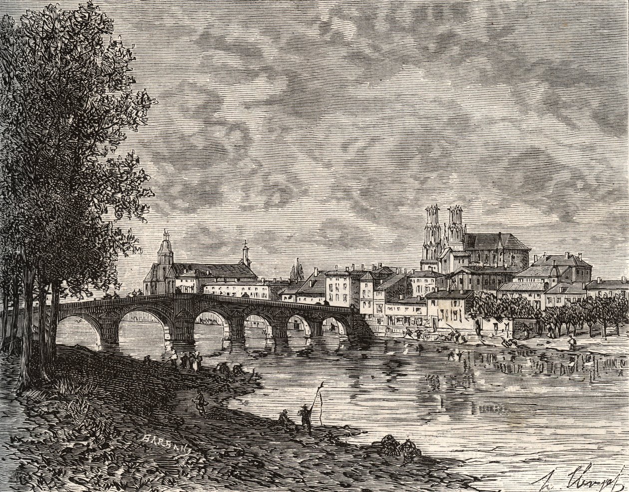 Pont-a-Mousson - Meurthe-et-Moselle - incisione in “La Francia illustrata: geografia, storia, amministrazione statistica” di V.-A. Malt-Brown. 1884 da French School