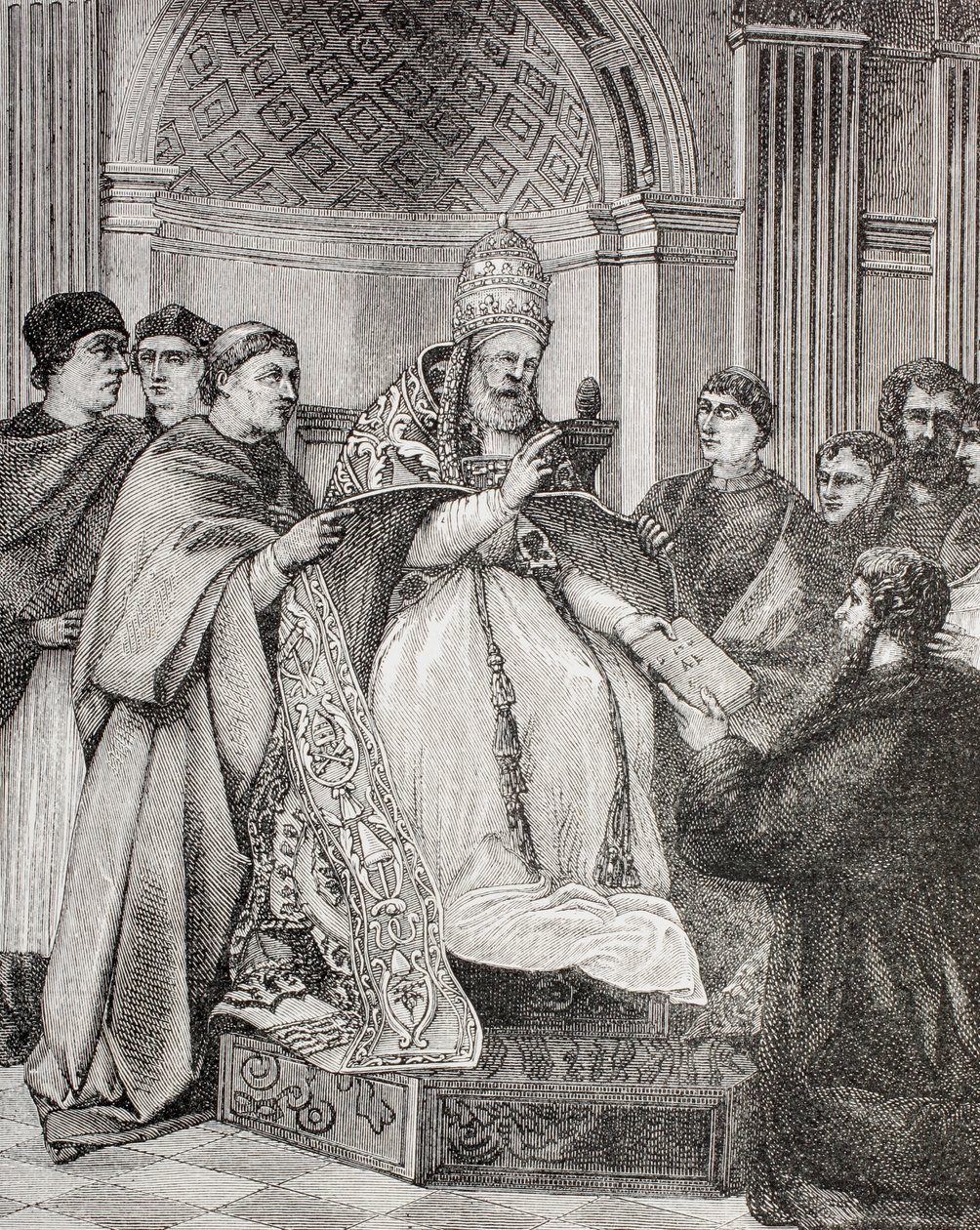 Papa Gregorio IX consegna le Decretali a un avvocato del Concistoro, da 