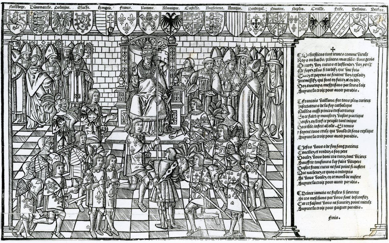 Papa Urbano II presiede il Concilio di Clermont nel 1095 da French School