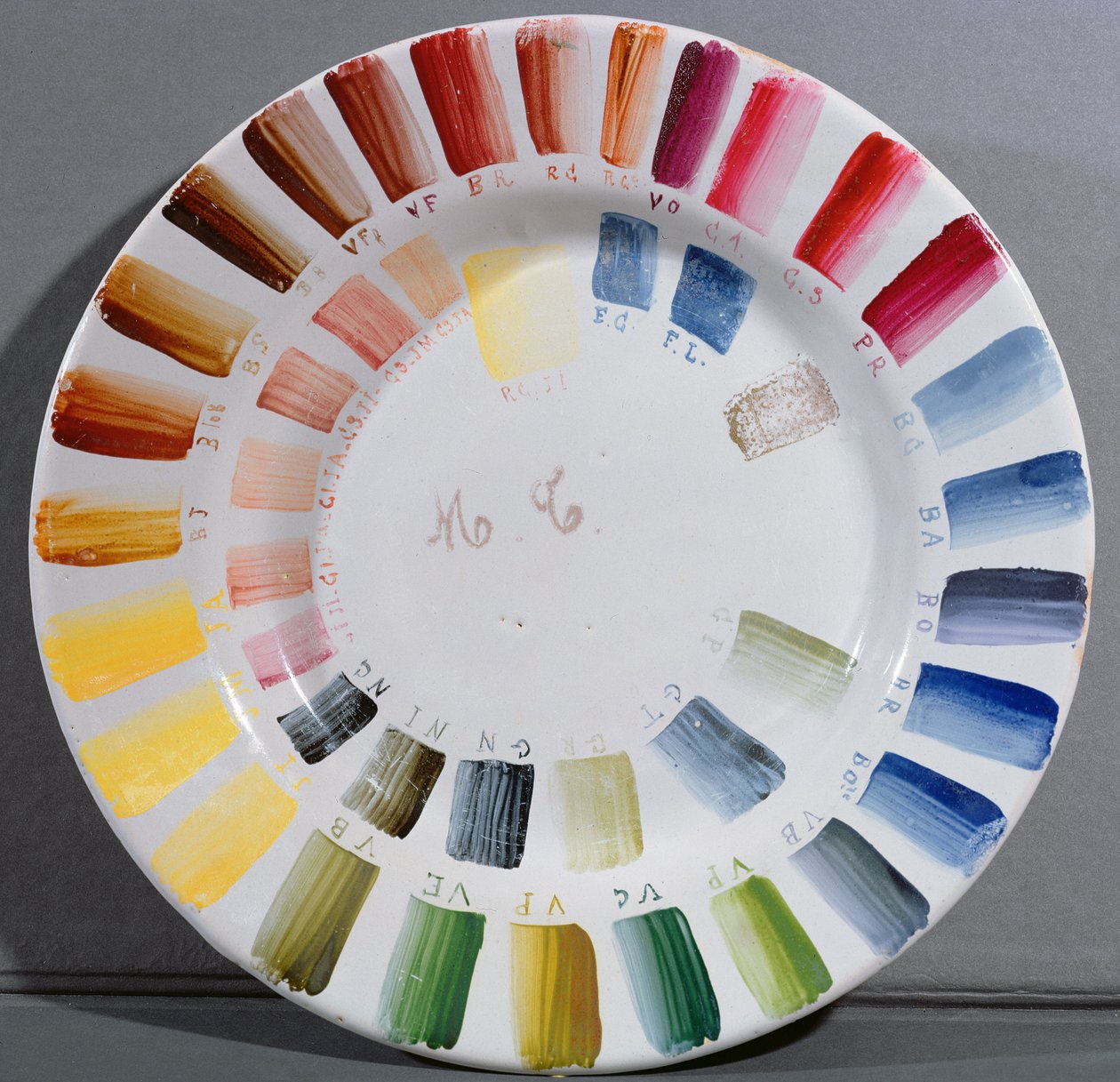 Piatto di produttori di porcellana con una tabella dei colori da French School