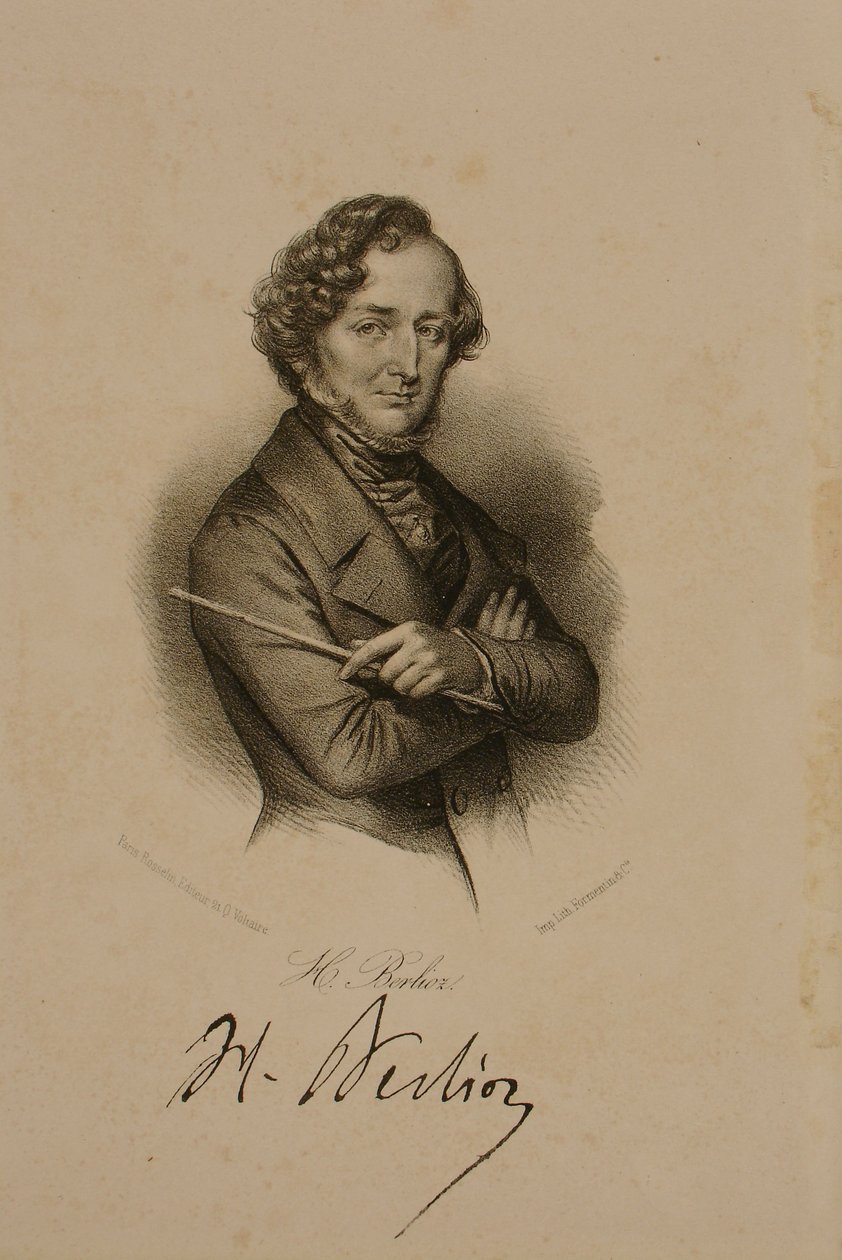 Ritratto e firma di Hector Berlioz (1803-69) da French School