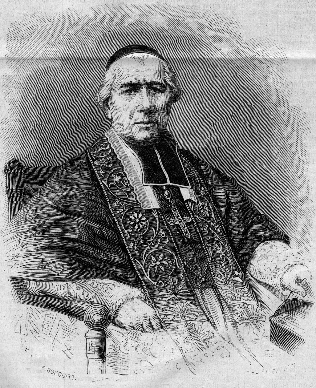 Ritratto di Francois Nicolas Madeleine Morlot, arcivescovo di Parigi. Incisione in "Le Monde Illustré" n. 299 del 3 gennaio 1863 da French School