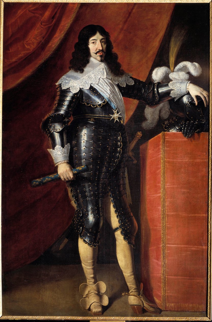 Ritratto a figura intera di Luigi XIII in armatura da French School