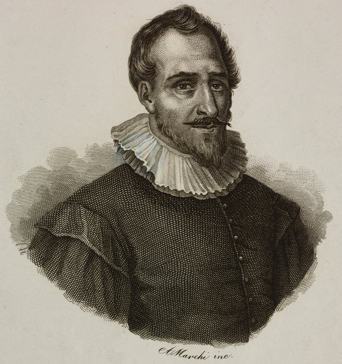 Ritratto di Adam de Craponne (1526-1576), ingegnere francese, incisione di Marchi da French School