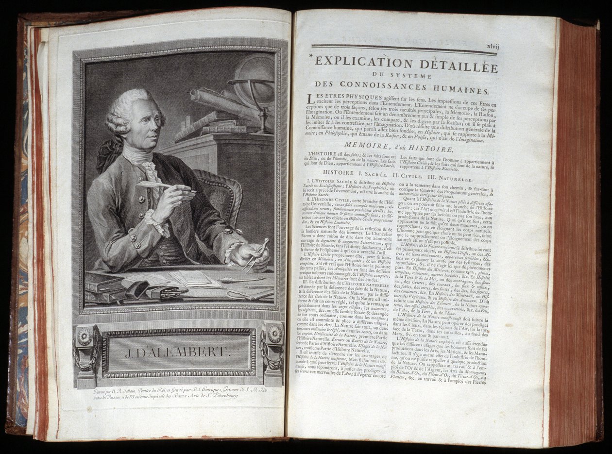 Ritratto di Alembert e una pagina di testo dell
