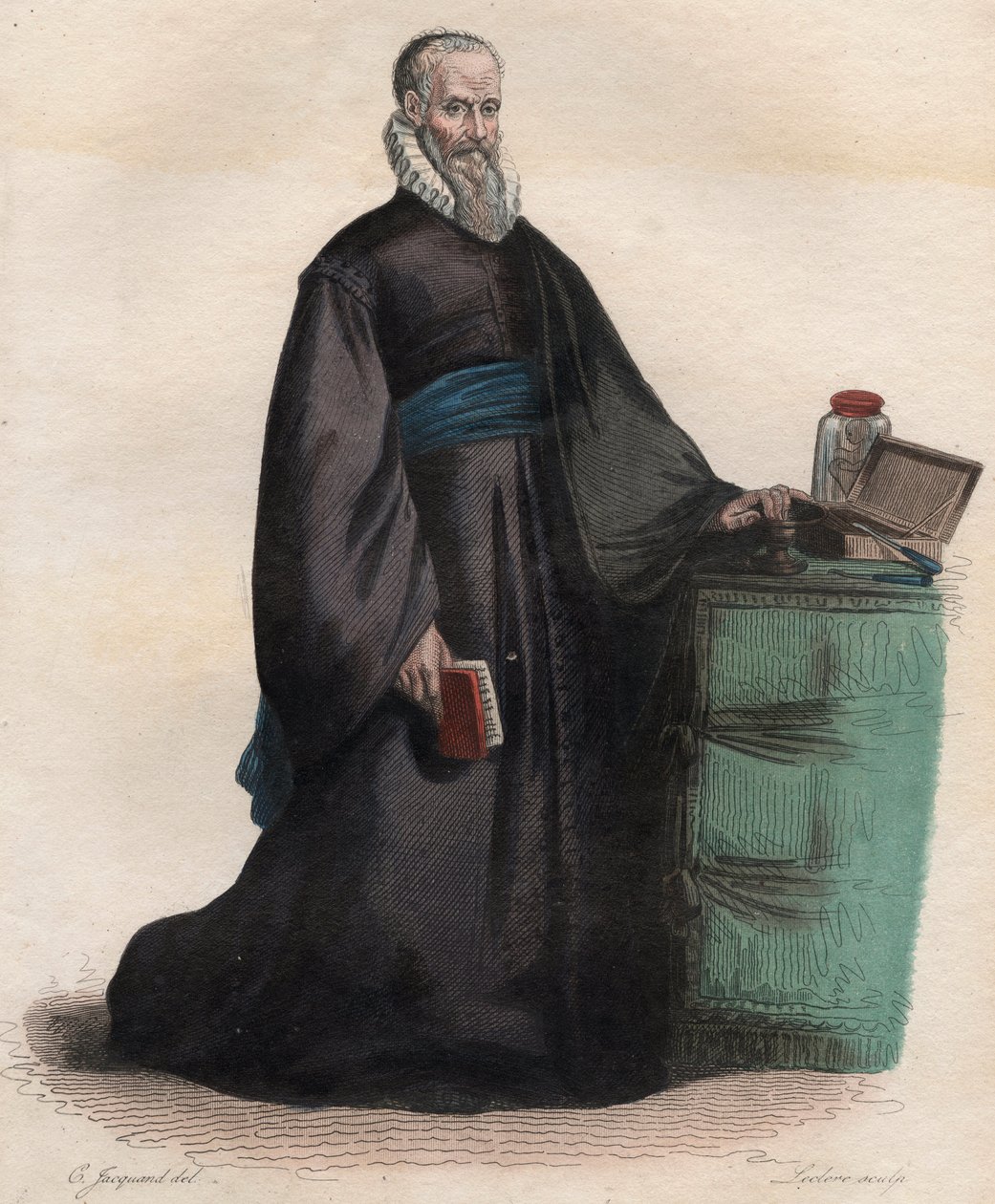 Ritratto di Ambroise Paré (1509-1590), chirurgo francese. Illustrazione da "Le Plutarque Français" di Edmond Mennechet da French School