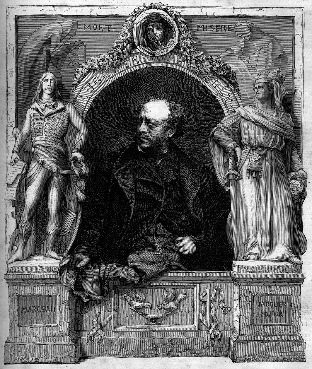 Ritratto di Antoine Augustin Preault (1809-1879), scultore francese. Incisione in "Le Monde Illustré" n.1139 del 25 gennaio da French School