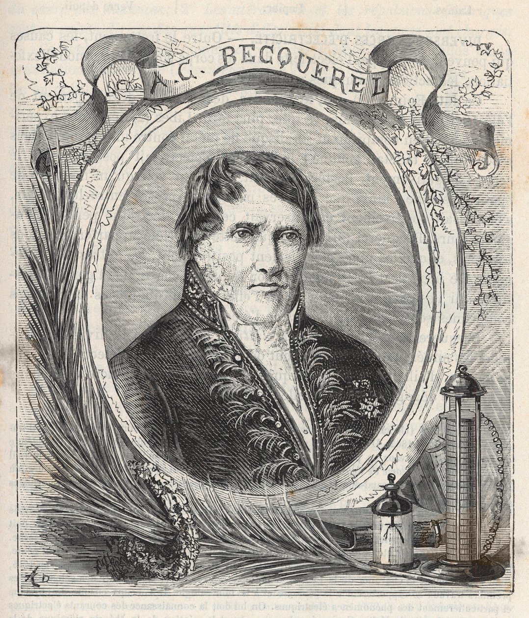 Ritratto di Antoine Cesar Becquerel (1788-1878), fisico francese - Incisione in 