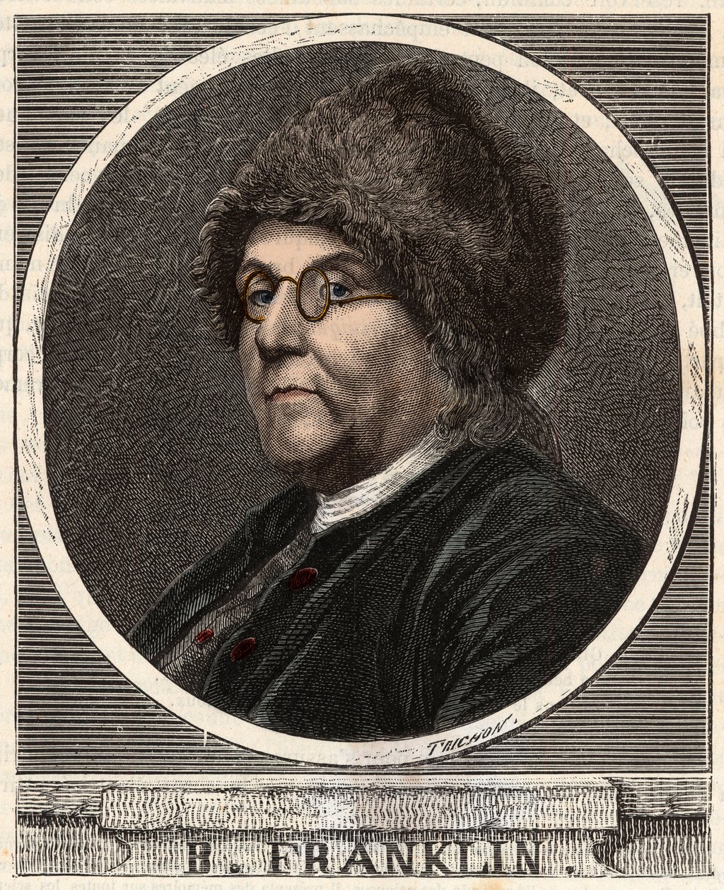 Ritratto di Benjamin Franklin (1706-1790) stampatore, editore, scienziato, inventore, statista e diplomatico americano - Incisione in 