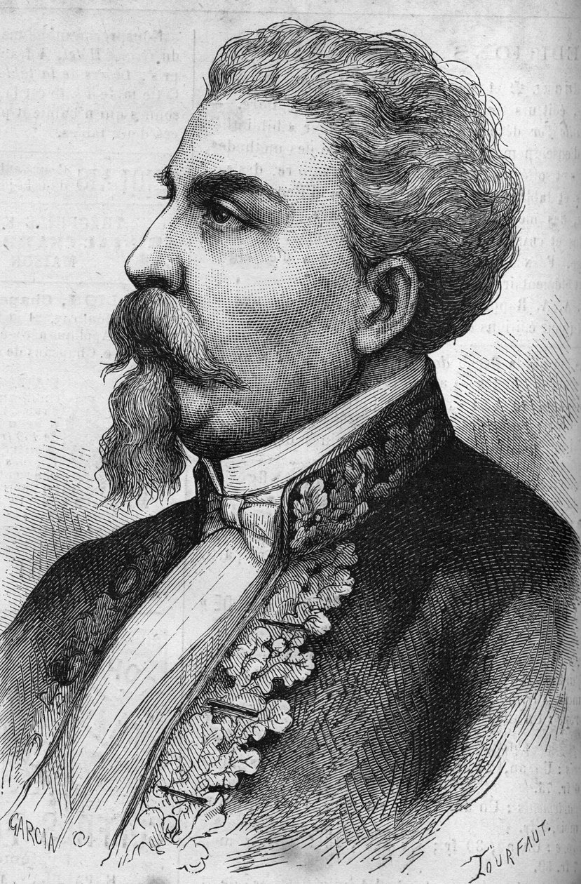 Ritratto di Benedetto Cairoli (1825-1889), statista italiano. Incisione in "Le Monde Illustré" n.1132 del 7 dicembre 1878. da French School