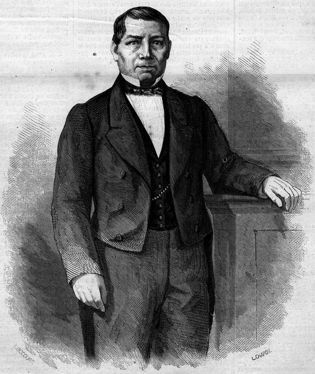 Ritratto di Benito Pablo Juarez Garcia (1806-1872), politico messicano. Incisione in "Le Monde Illustré" n.270 del 14 giugno 1862 da French School