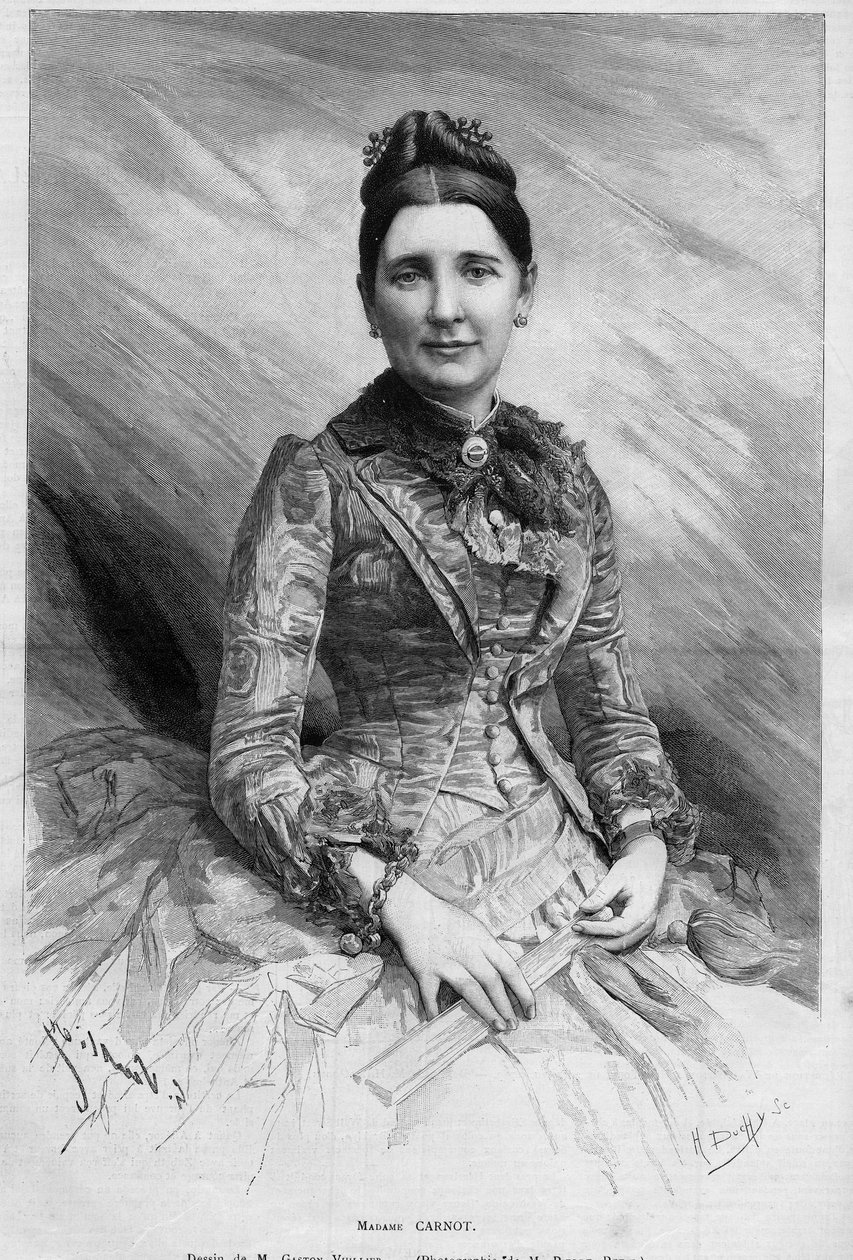 Ritratto di Cecile Carnot (nata Dupont-White) (1841-1898), moglie di Sadi Carnot, Presidente della Repubblica Francese. Incisione in "Le Monde Illustré" n.1678 del 25 maggio 1889 da French School