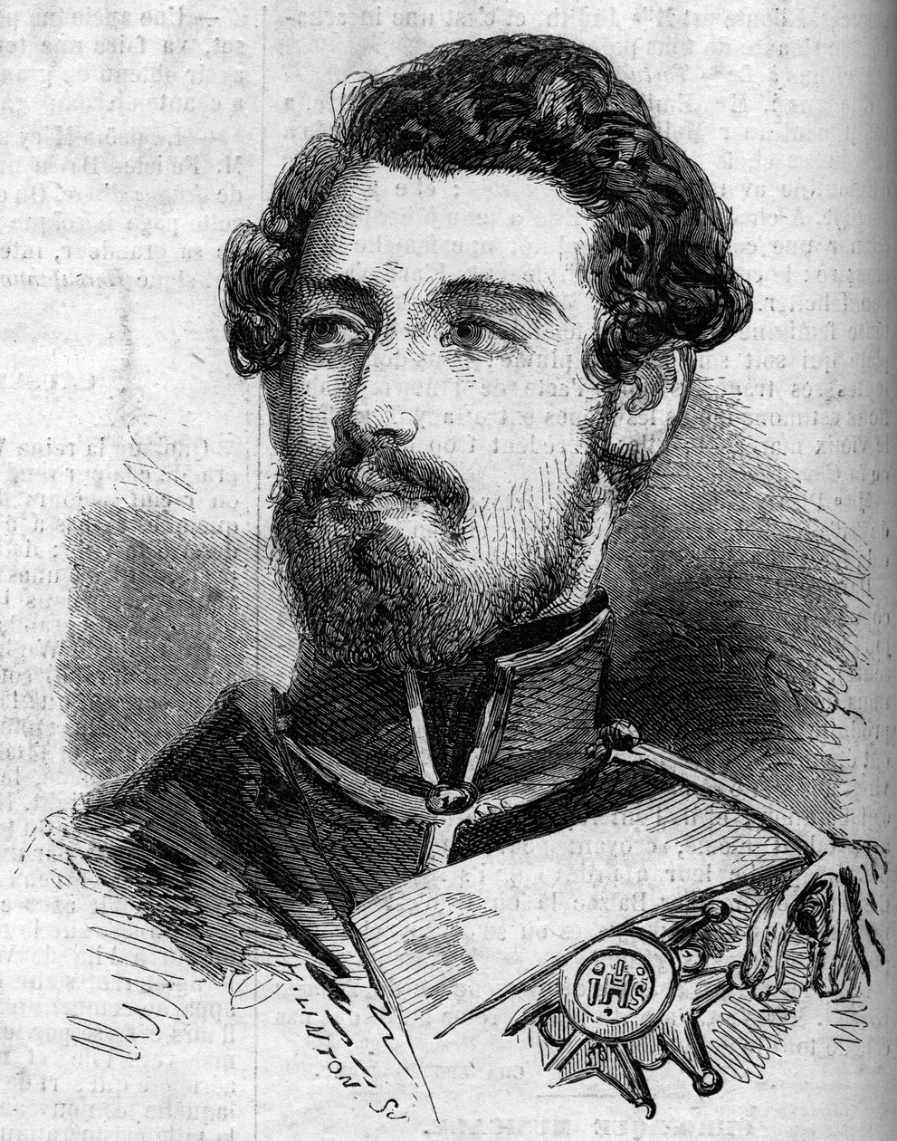 Ritratto di Carlo XV (1826-1872), Re di Svezia e Norvegia. Incisione in "Le Monde Illustré" n.119 del 23 luglio 1859 da French School