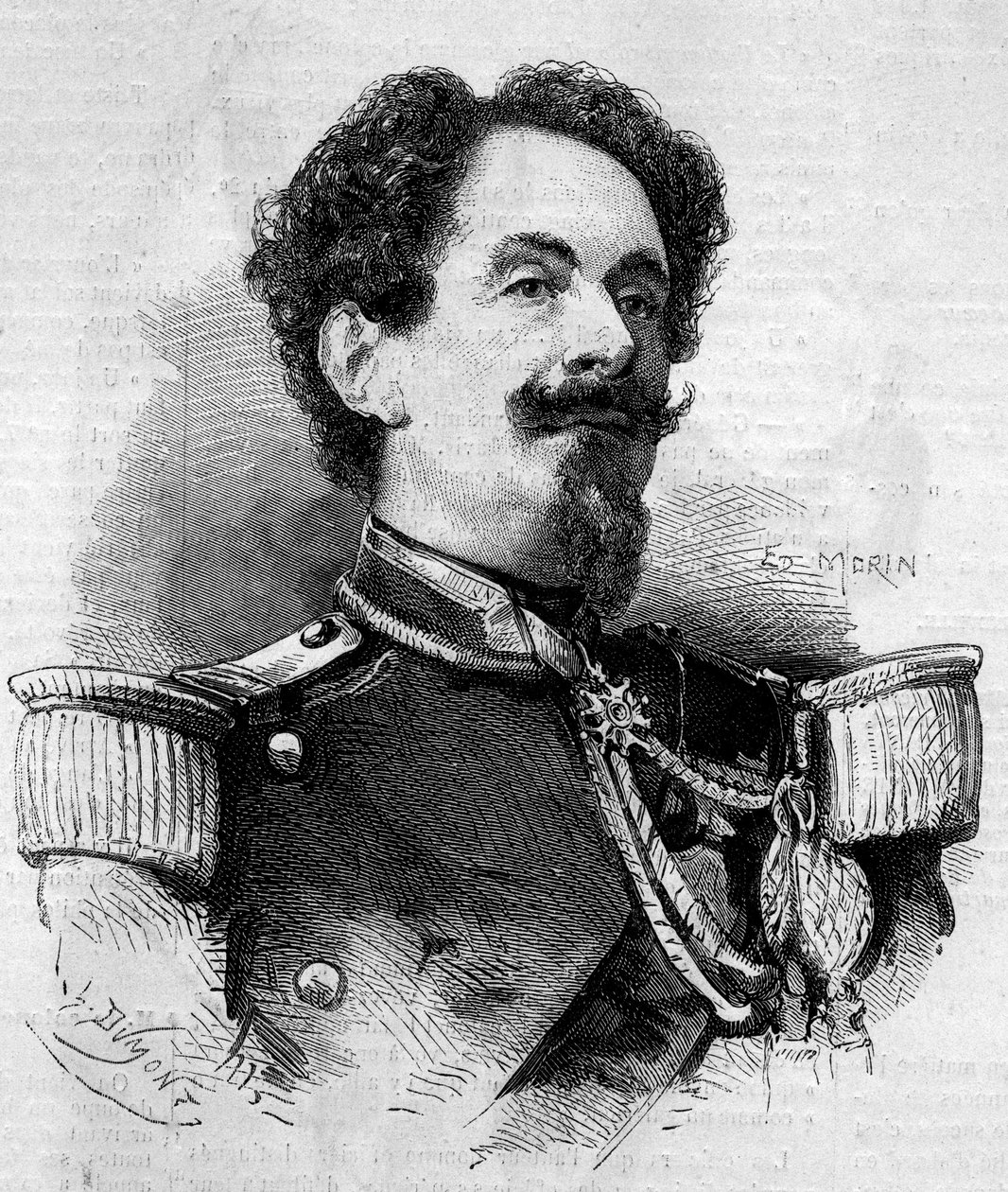 Ritratto di Charles Victor Frebault (Generale Frebault) (1813-1888), Governatore di Guadalupa. Incisione in "Le Monde Illustré" n.148 dell