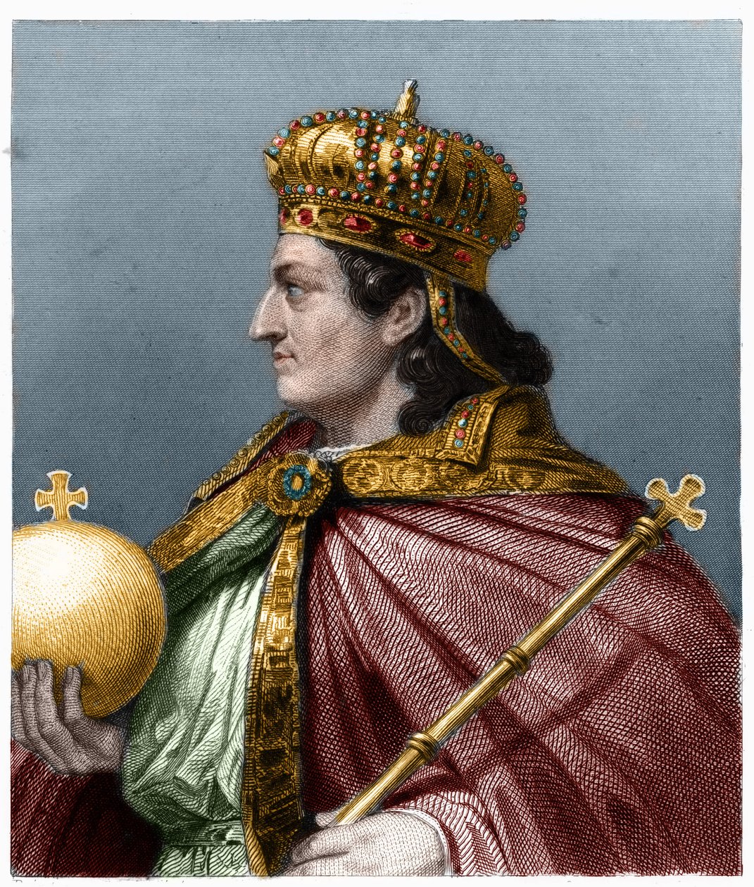 Ritratto di Childeberto II (ca. 570 - 596), Re di Austrasia - in 