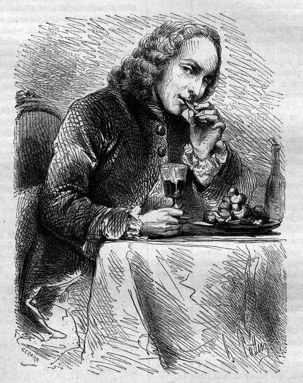 Ritratto di Claude Henri de Fusée de Voisenon (1708-1775), ecclesiastico, poeta e drammaturgo francese, rappresentato dal pasticcere di Cauterets. Incisione del 1858 da French School