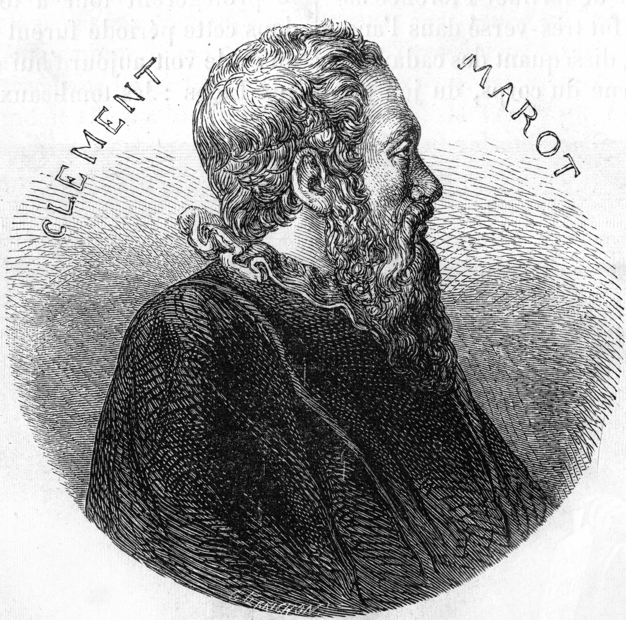 Ritratto di Clement des Marets detto Marot (1496-1544), poeta. In "Histoire Populaire de la France", sd. circa 1885. Incisione. da French School
