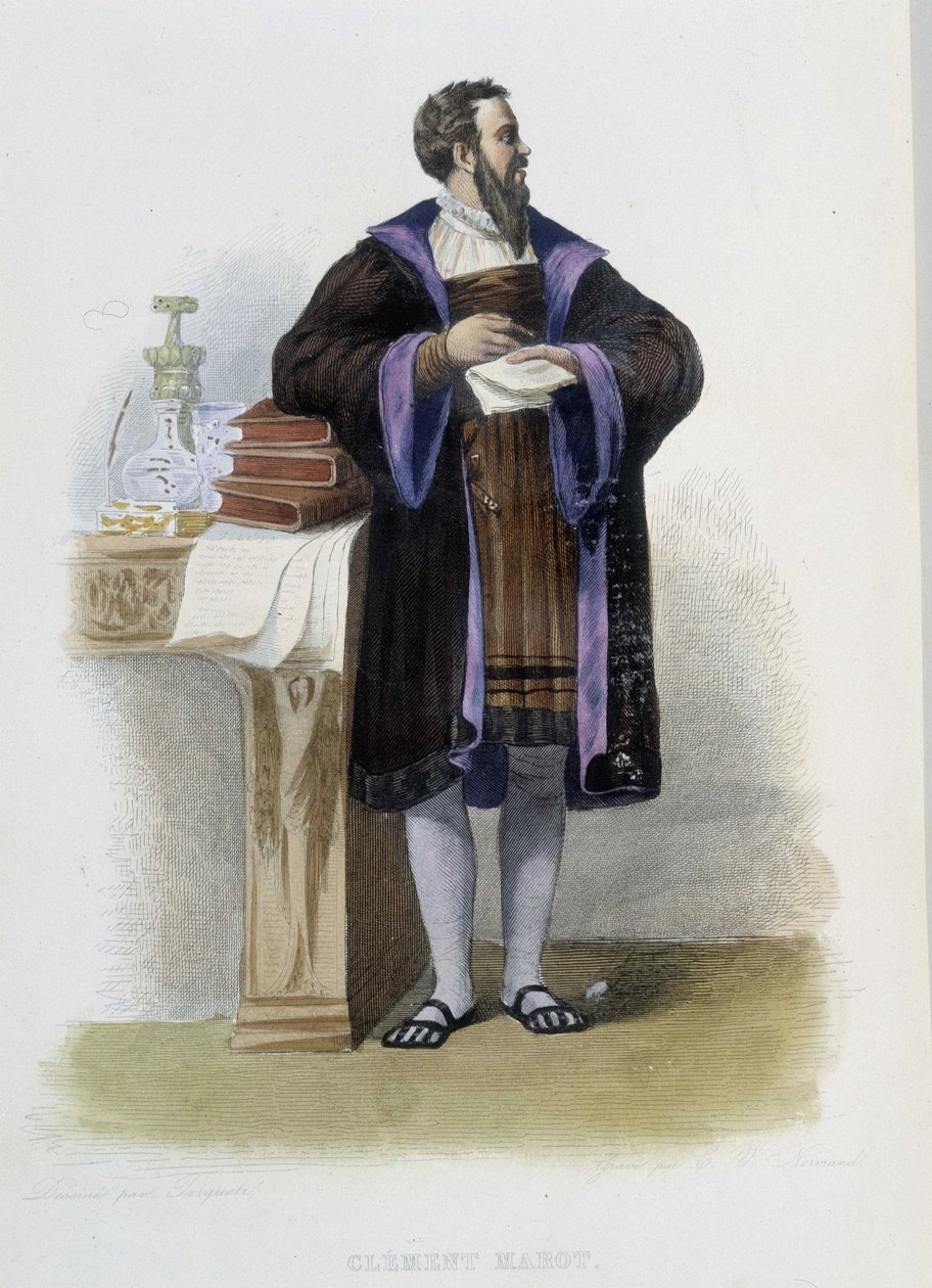 Ritratto di Clement des Marets detto Marot, poeta francese (1496-1544) - in "Le Plutarque francais", Ed. Mennechet da French School