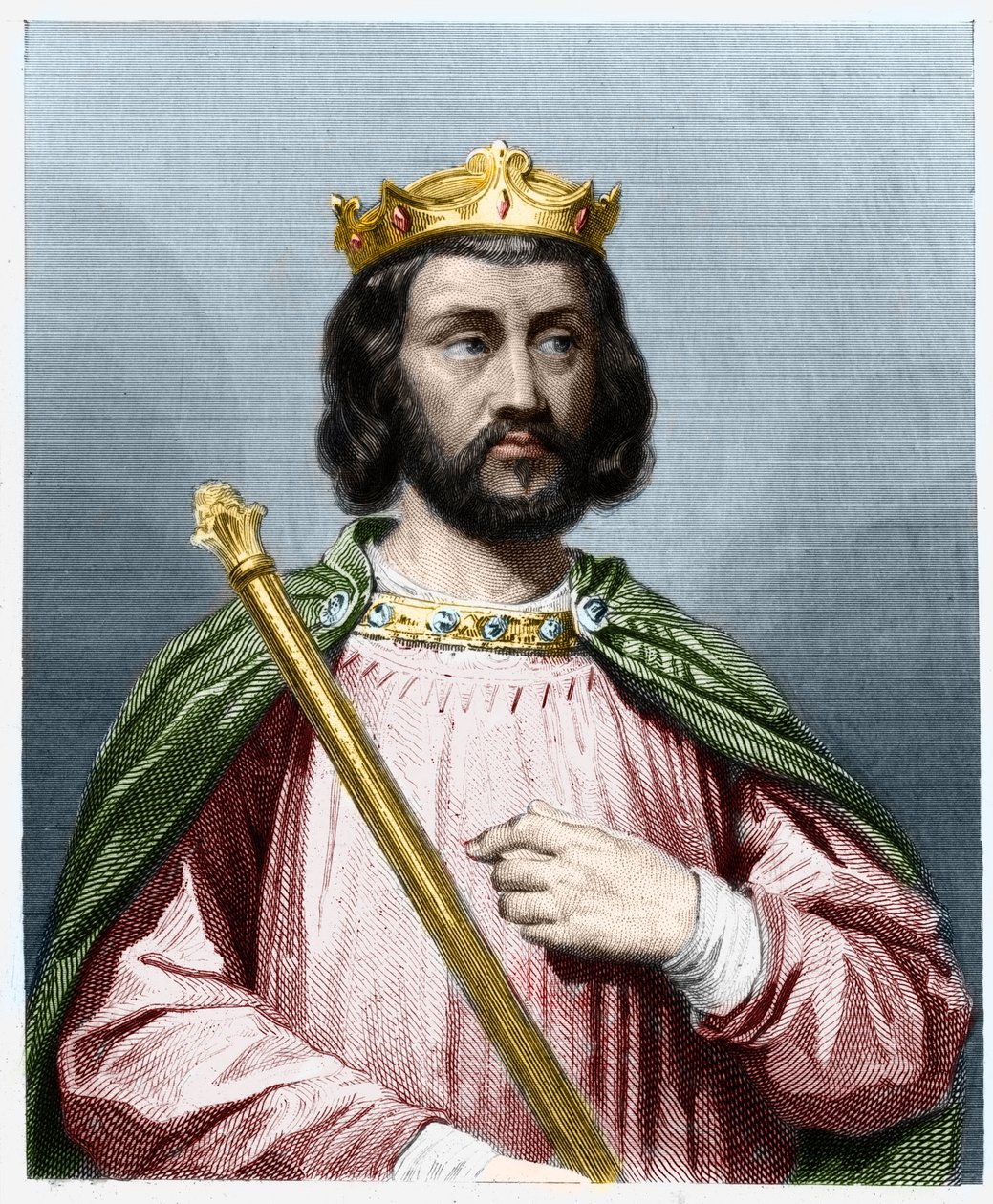 Ritratto di Clotario III (652 - 673), Re di Neustria e Borgogna - in "Histoire des Francais" di Lavallee, incisione da French School