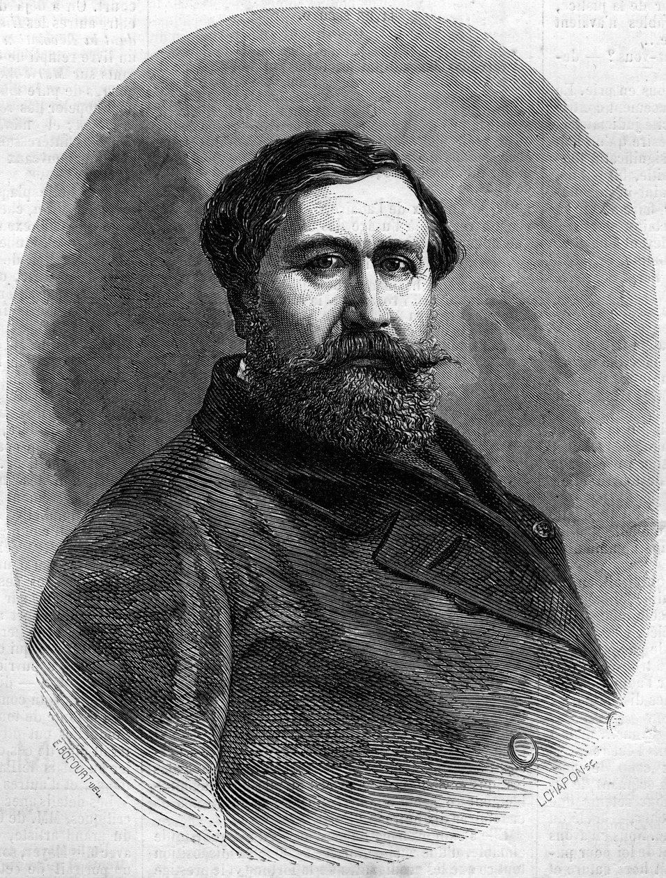 Ritratto del Conte Alfred Emilien de Nieuwerkerke (1811-1892), scultore francese e alto funzionario. Incisione in "Le Monde Illustré" n°212 del 4 maggio 1861 da French School
