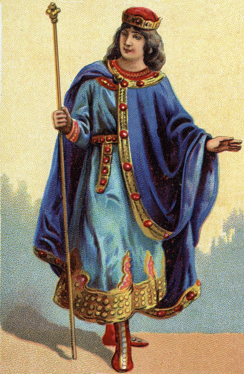 Ritratto di Dagoberto II, re dei Franchi dal 711 al 716. Cromolitografia intorno al 1890 da French School