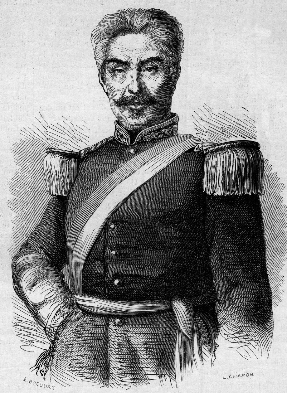 Ritratto di Don Miguel San Roman (1803-1863), Presidente del Perù. Incisione in "Le Monde Illustré" n.320 del 30 maggio 1863 da French School