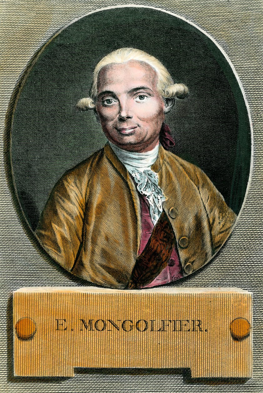Ritratto di Etienne de Montgolfier (1745 - 1799), inventore della mongolfiera. Incisione del XVIII secolo. Collezione privata. da French School