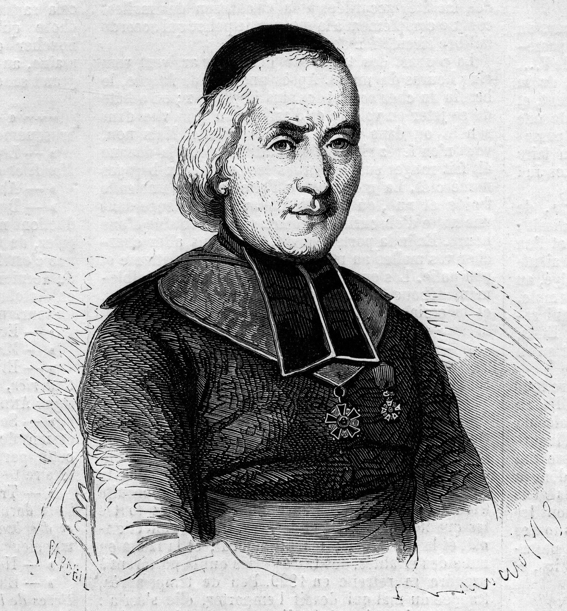Ritratto di Francois Joseph Le Brotier (1799-1885), vescovo di Montpellier. Incisione in "Le Monde Illustré" n.237 del 26 ottobre da French School