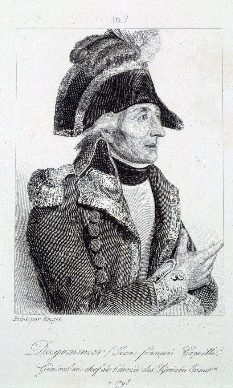Ritratto del generale Dugommier (1738-1794) comandante delle guardie nazionali della Martinica nel 1790. Incisione del 19° secolo da French School