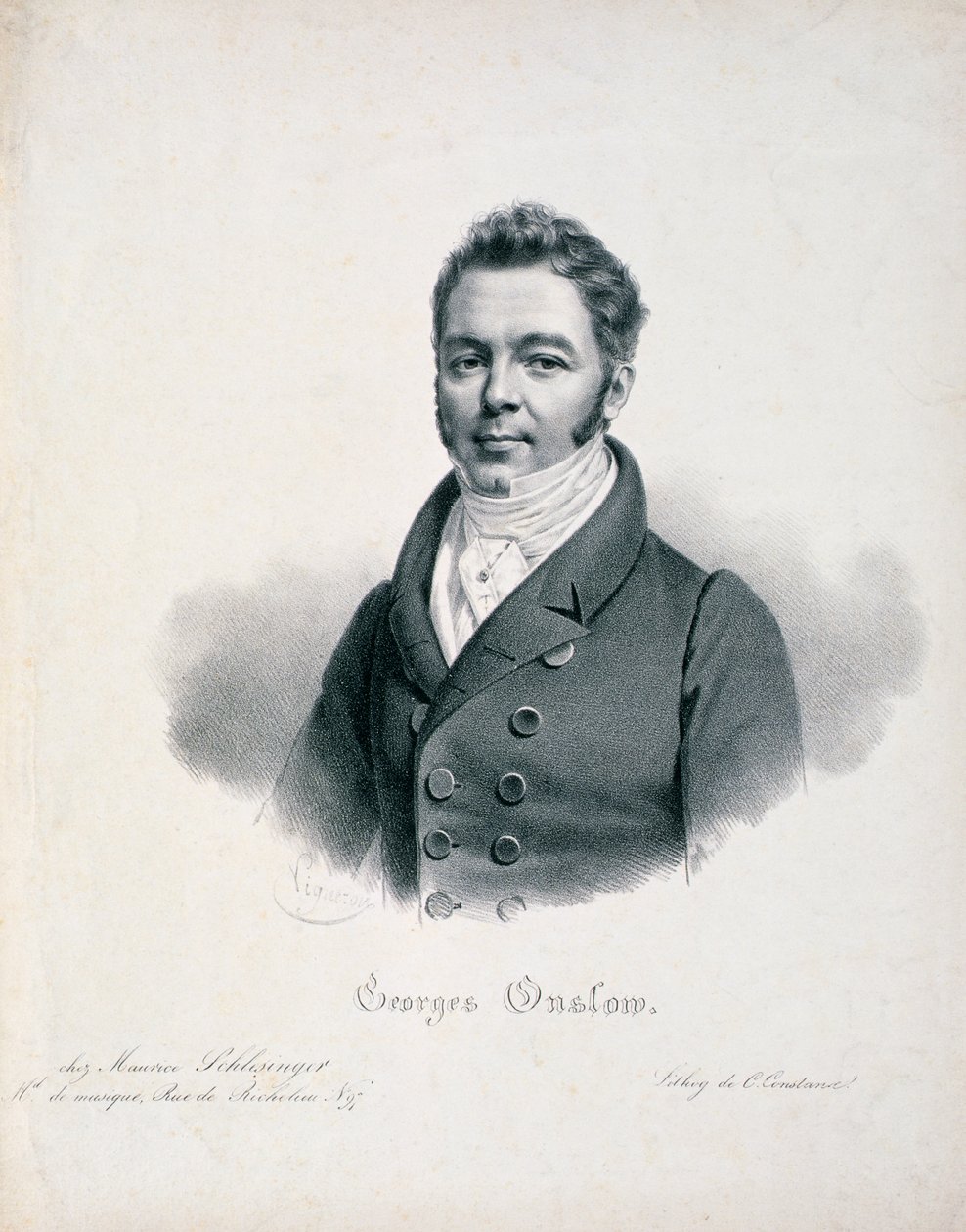 Ritratto di George Onslow inciso da C. Constance da French School