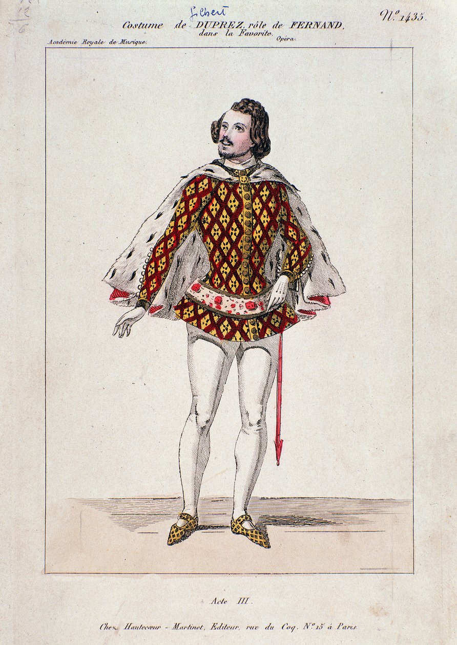 Ritratto di Gilbert Duprez, tenore e compositore francese in "La Favorite" di Gaetano Donizetti da French School