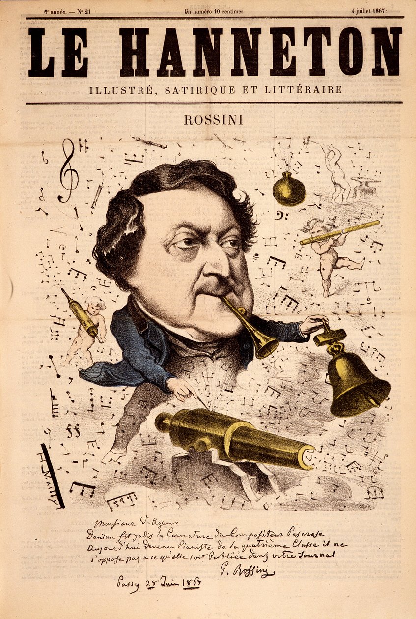 Ritratto di Gioacchino Rossini (1792-1868) - in "Le Hanneton" del 04/07/1867 da French School