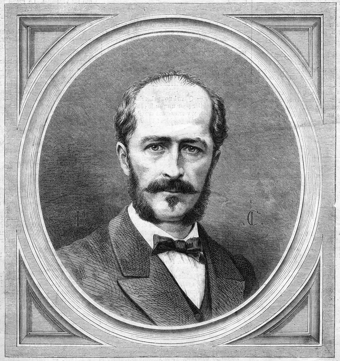 Ritratto di Gustave Lambert (1824-1871), idrografo ed esploratore francese, autore di un progetto di spedizione al Polo Nord. Incisione in 