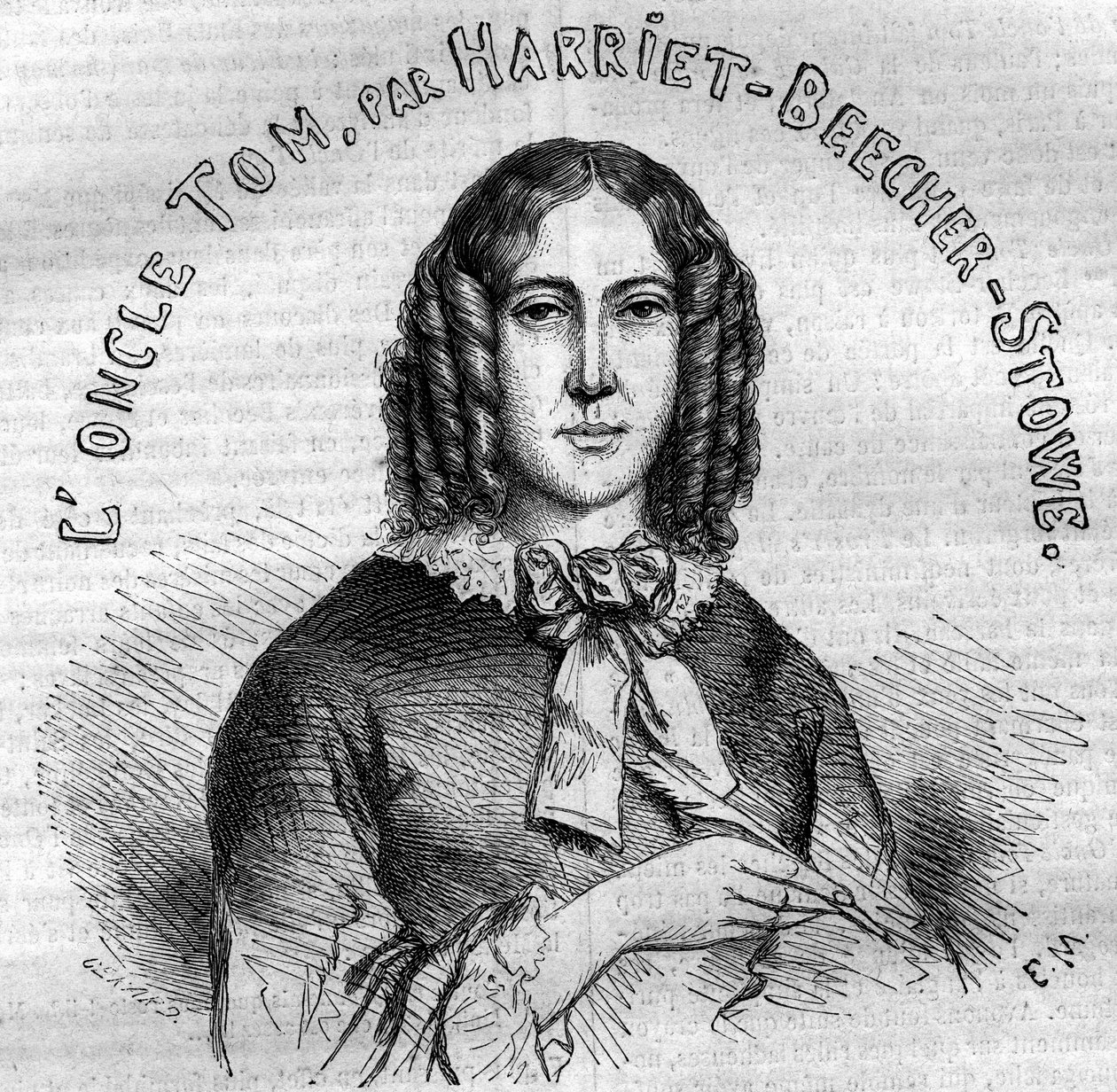 Ritratto di Harriet Beecher Stowe (1811-1896), scrittrice americana, autrice di La capanna dello zio Tom. Incisione del 1852 da French School