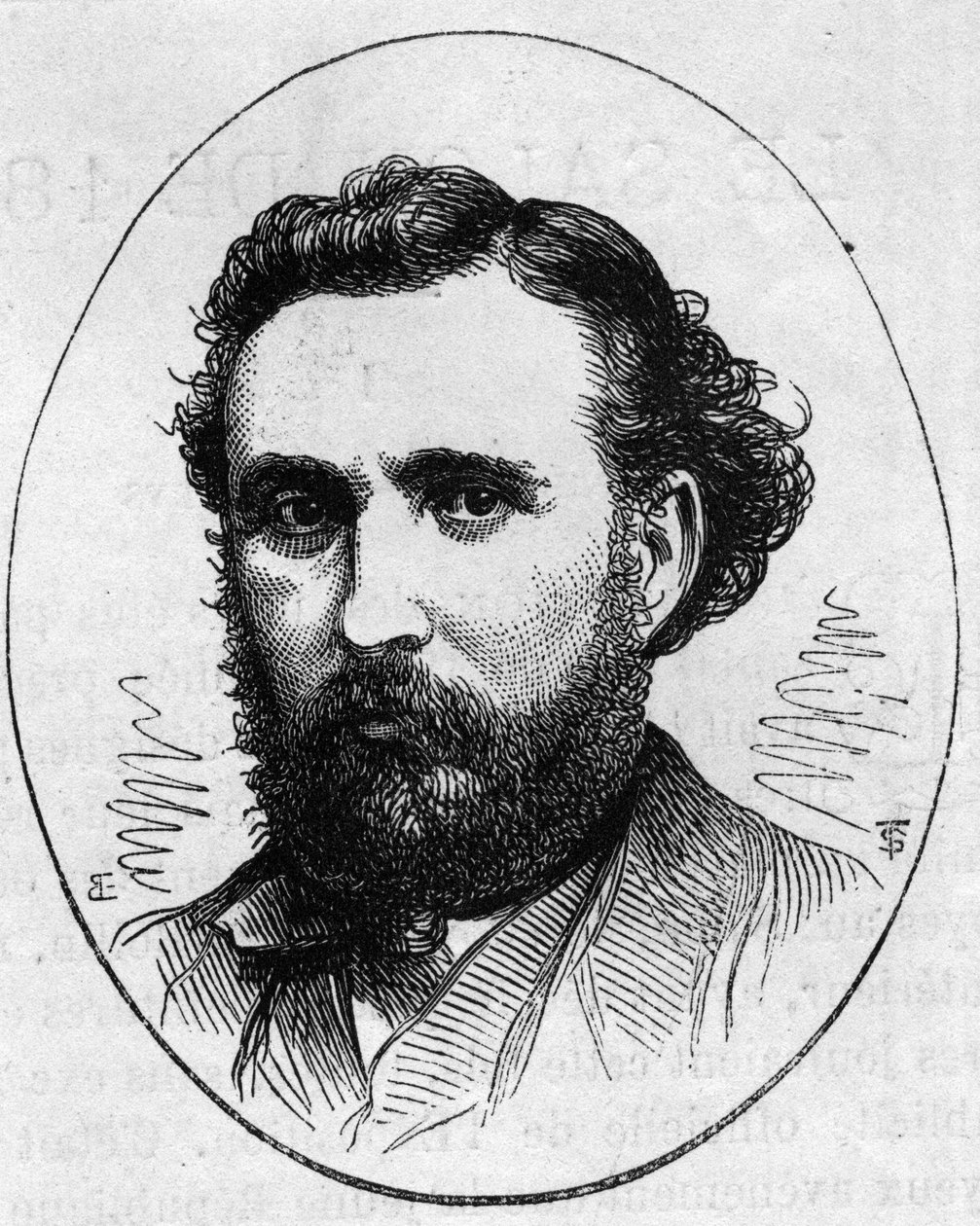 Ritratto di Henri Chapu (1833-1891), scultore francese. Incisione in "Le Monde Illustré" n.890 del 2 maggio 1874 da French School
