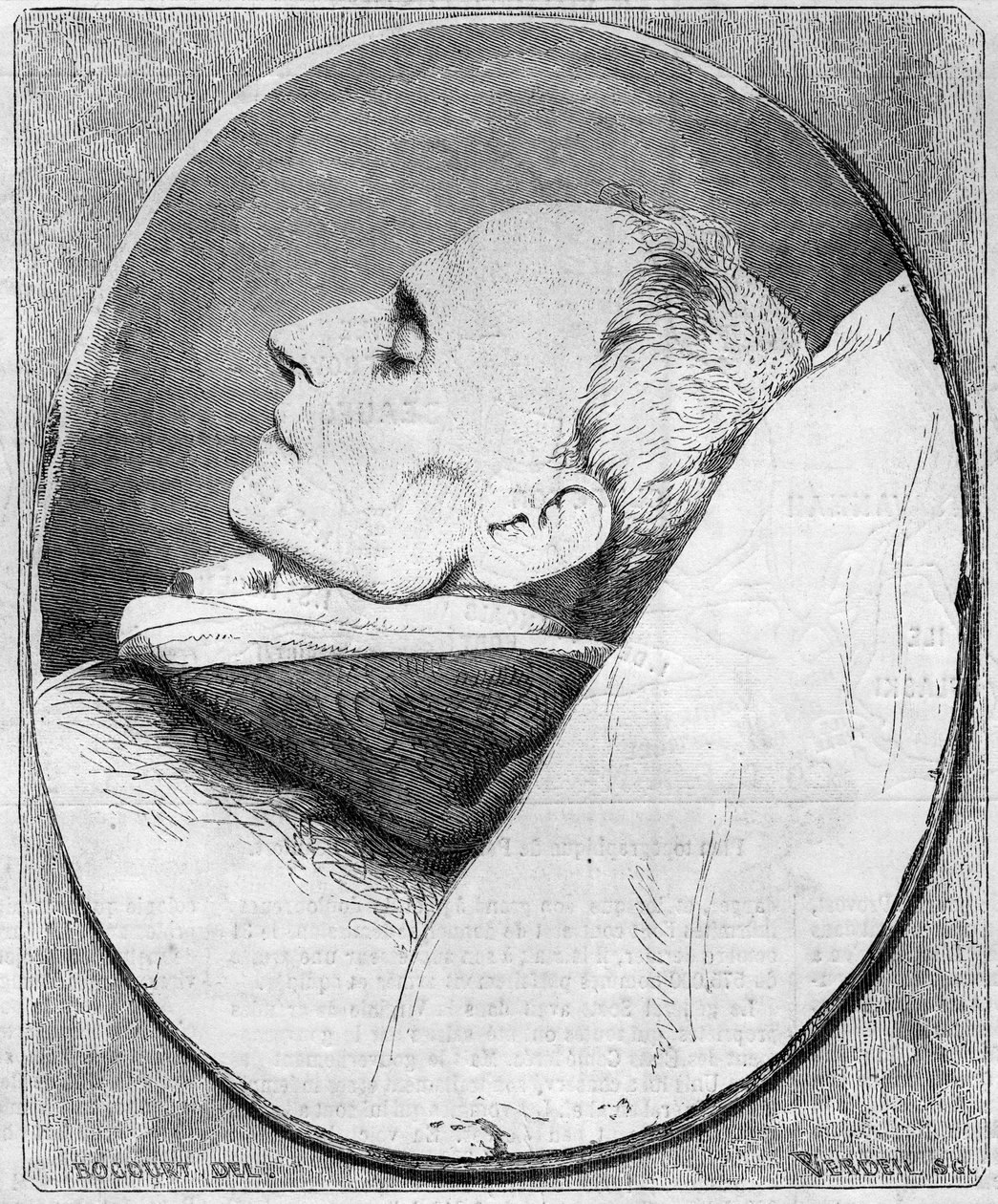 Ritratto di Henri Lacordaire (1802-1861), sacerdote e domenicano francese, sul letto di morte - incisione in 