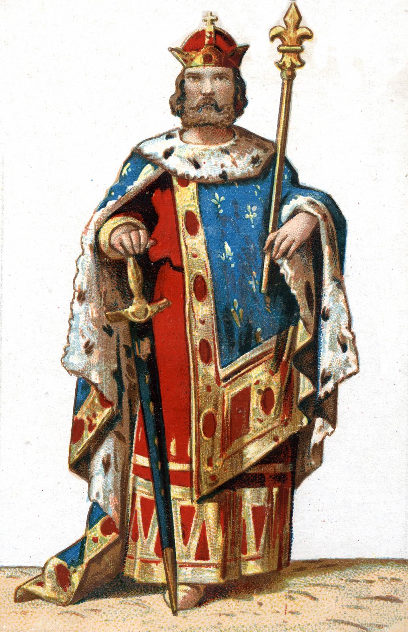 Ritratto di Ugo I Capeto (ca. 941-996), Duca di Francia e poi Re di Francia. Cromolitografia della fine del XIX secolo da French School