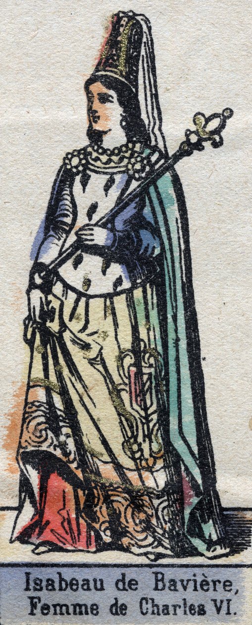 Ritratto di Isabeau (Isabelle, Elisabeth) di Baviera (1371-1435), moglie di Carlo VI di Francia. (dinastia capetingia). Illustrazione fine XIX secolo da French School