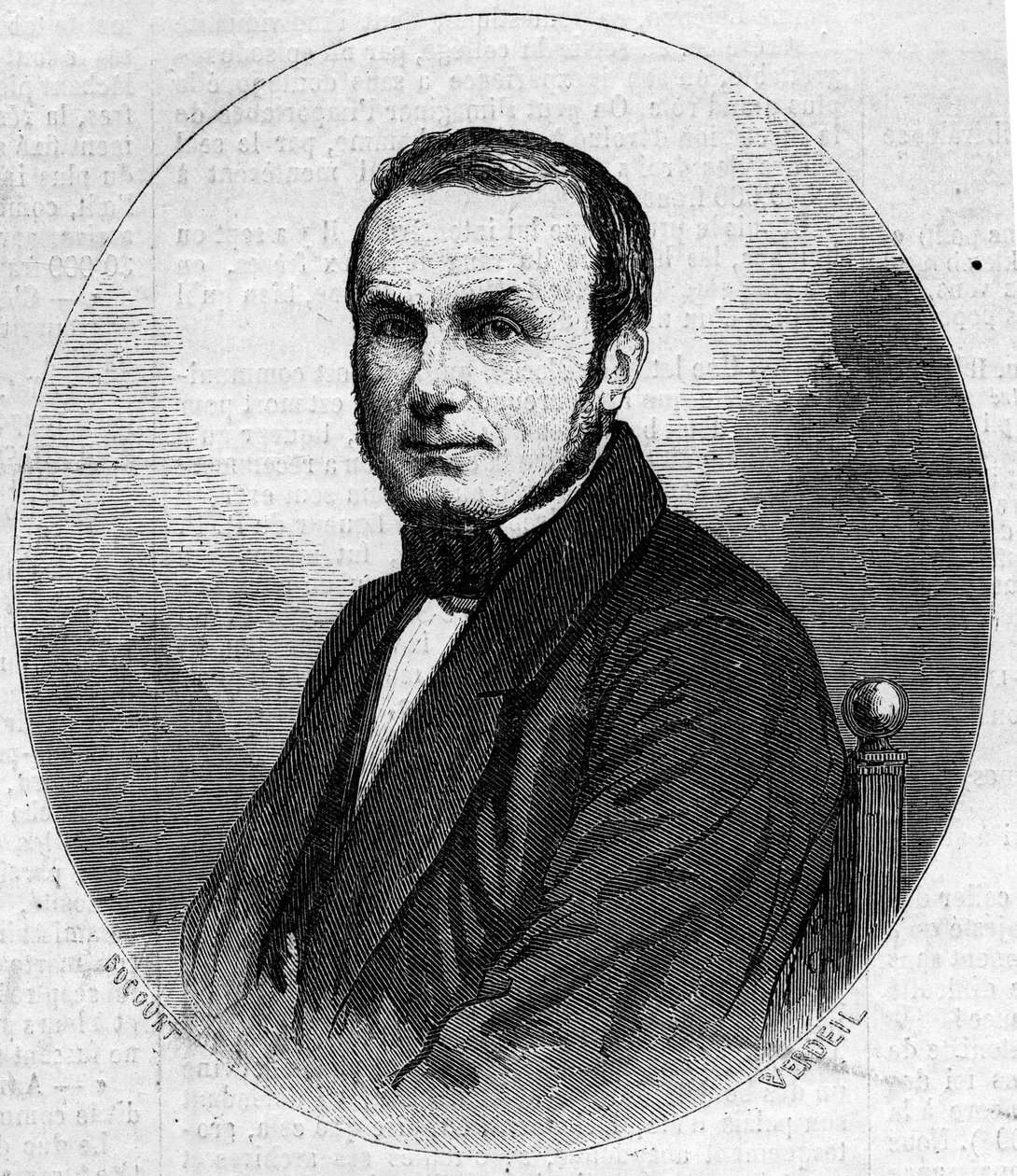 Ritratto di Isidore Geoffroy Saint Hilaire (1805-1861), zoologo francese, figlio di Etienne Geoffroy Saint-Hilaire. Incisione in "Le Monde Illustré" n.241 del 23 novembre da French School