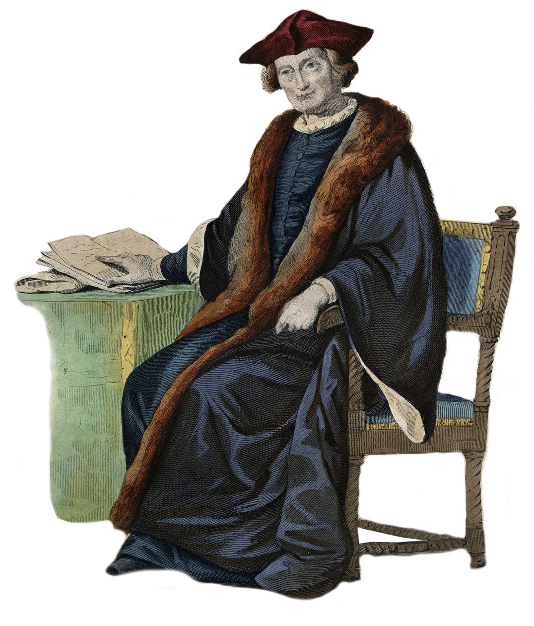Ritratto di Jacques Auguste (Jacques-Auguste) di Thou (Thuanus) (1553-1617), storico francese, collezionista di libri e presidente del Parlamento di Parigi. illustrazione da "Le Plutarque Francais" di Edmond Mennechet da French School