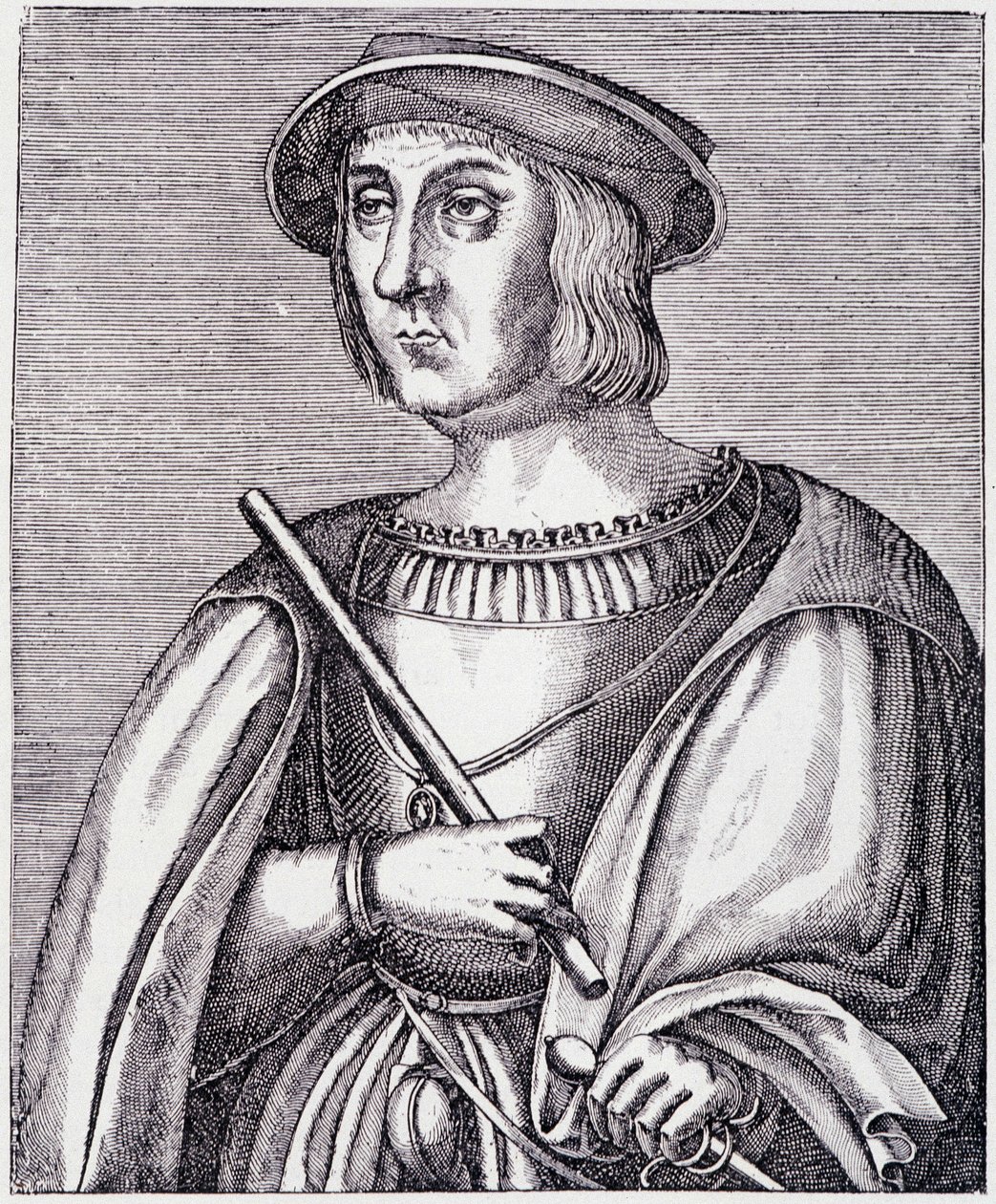 Ritratto di Jacques II de Chabannes (La Palice) - incisione da Luigi XII e Anna di Bretagna di Paul Lacroix, ed. Georges Hurtrel da French School
