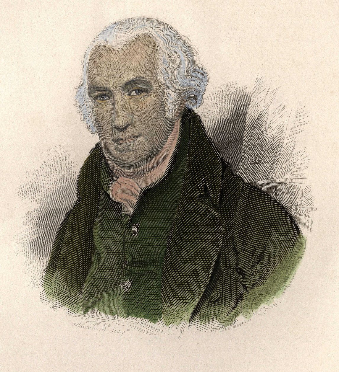 Ritratto di James Watt (1736-1819), ingegnere e meccanico scozzese. in "Portraits des Hommes Useful" da French School