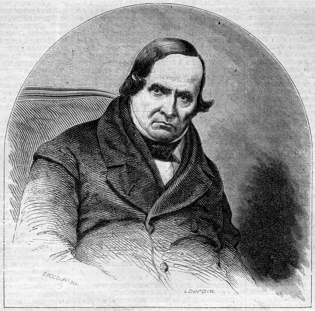 Ritratto di Jean Baptiste (Giovanni Battista) Niccolini (1782-1861), poeta italiano. Incisione in "Le Monde Illustré" n.234 del 5 ottobre da French School
