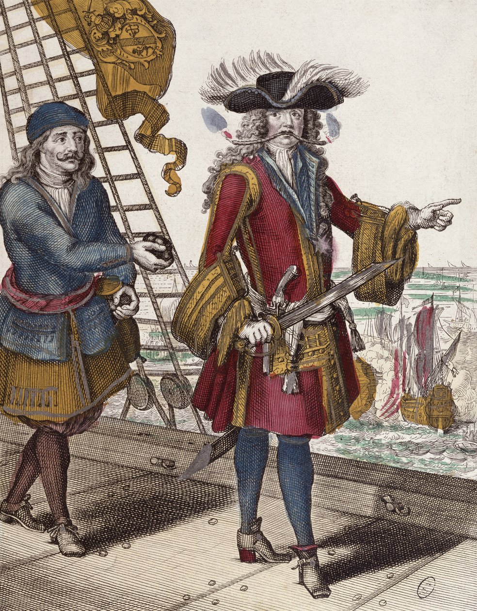Ritratto di Jean Bart (1650-1702) con una miccia accesa in bocca durante uno scontro navale da French School