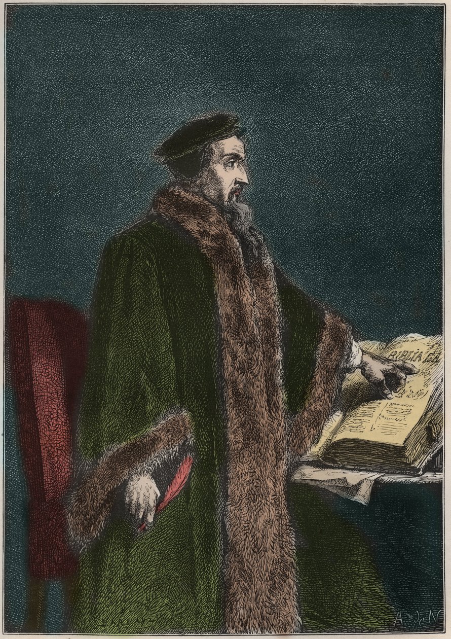 Ritratto di Jean Calvin, riformatore religioso e scrittore francese - incisione da "La storia della Francia raccontata ai miei nipoti" di Francois Guizot - 1872-1876 da French School