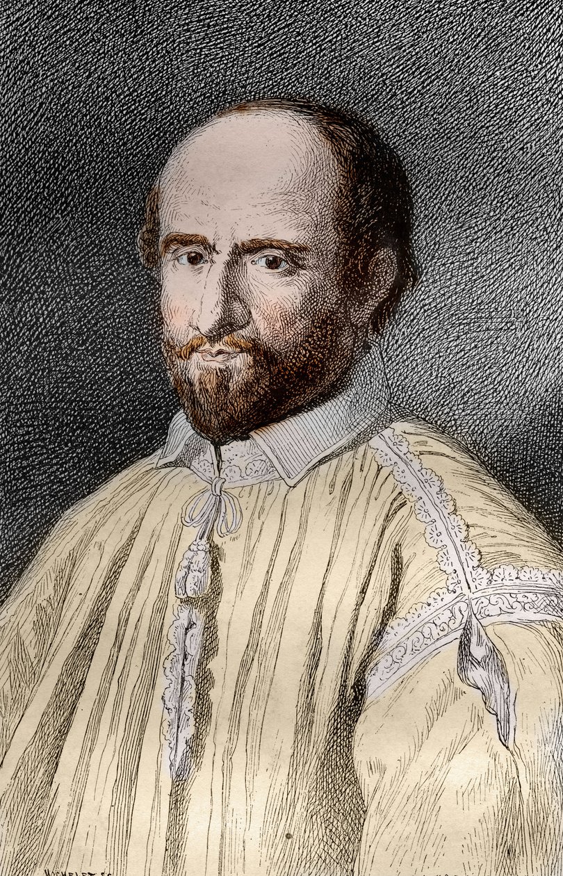 Ritratto di Jean Duvergier de Hauranne, Abate di Saint-Cyran, religioso e teologo francese giansenista, incisione da 