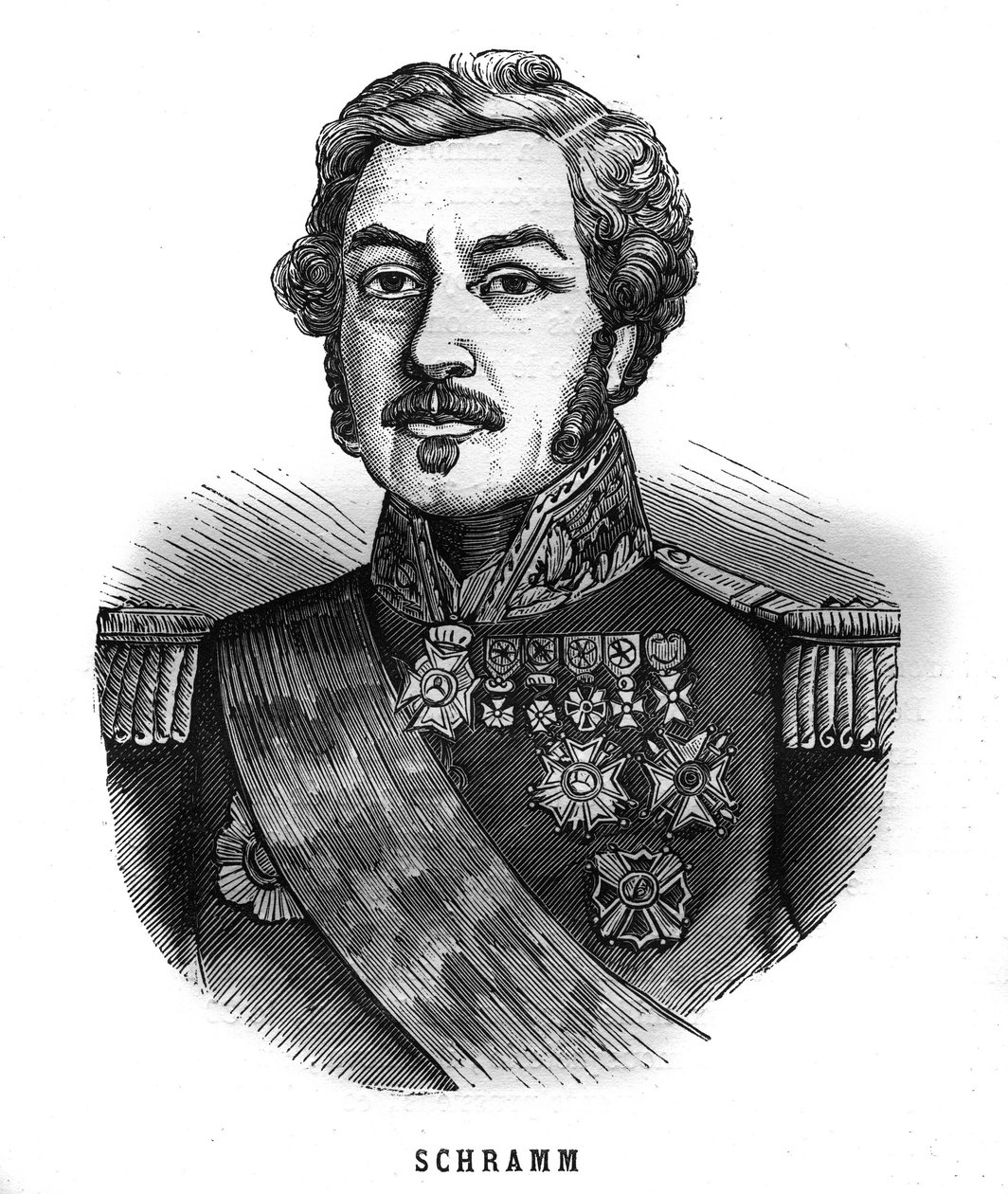 Ritratto di Jean Paul Adam Schramm (1789-1884) generale francese. Incisione in "Le Illustrazioni dell